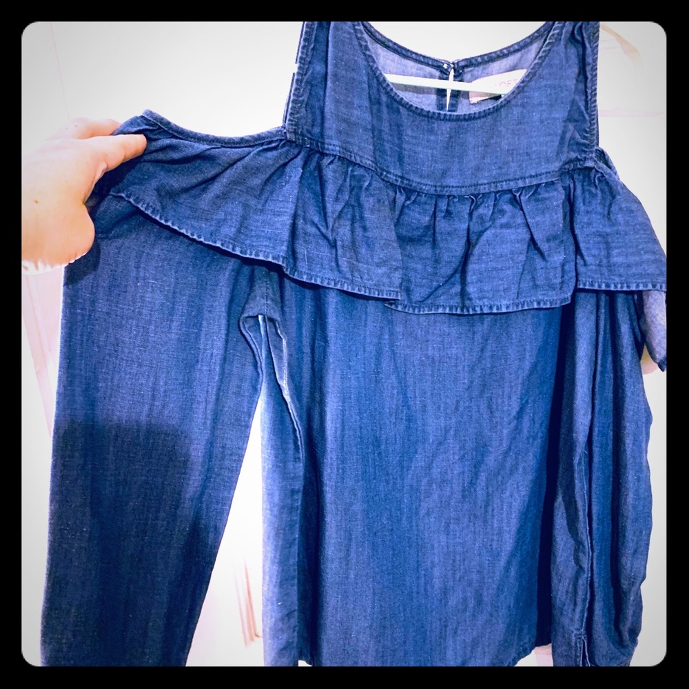 Loft Open Shoulder long sleeve denim top